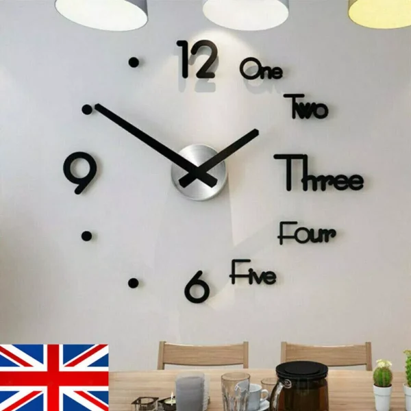 New Modern DIY Large Wall Clock 3D Mirror Surface